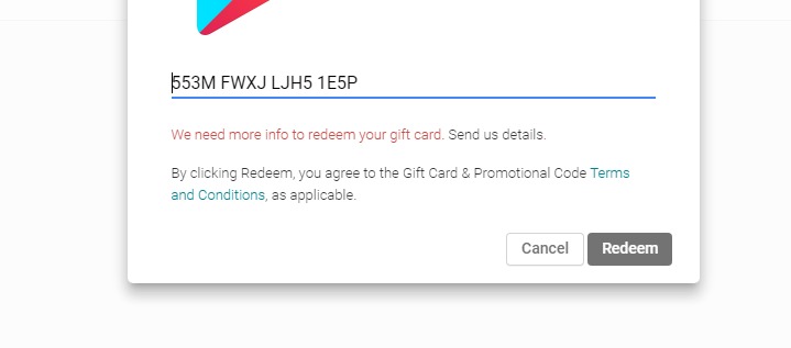 we need more info to redeem your gift card solution